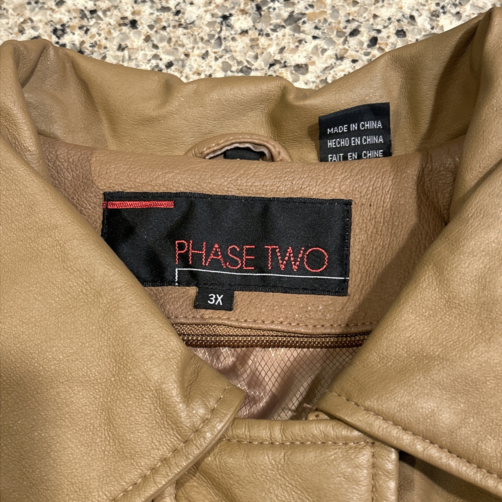 Vintage Phase Two 3X Brown Camel Leather Coat Mid Thigh Length GUC Zip Front