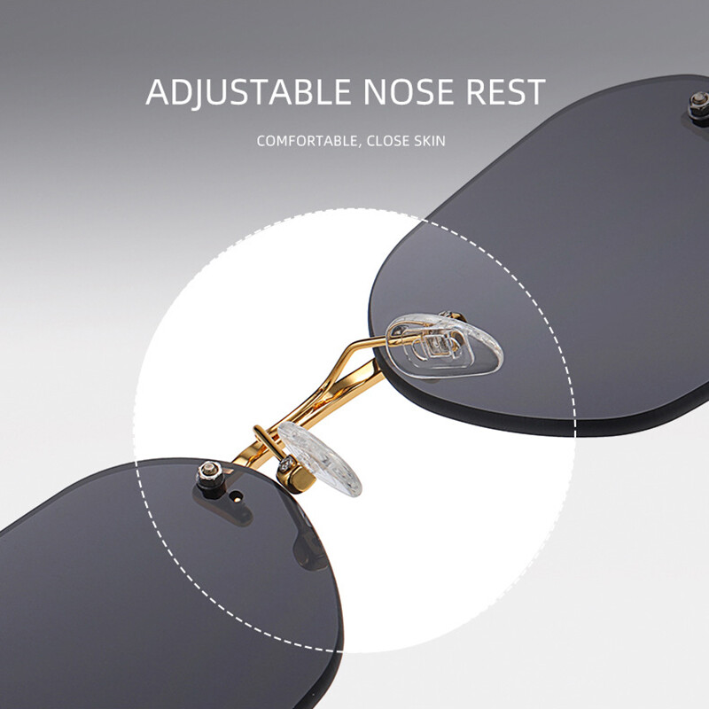 Rectangle Rimless Sunglasses Women 80s Retro Square Vintage Trendy Small Glasses