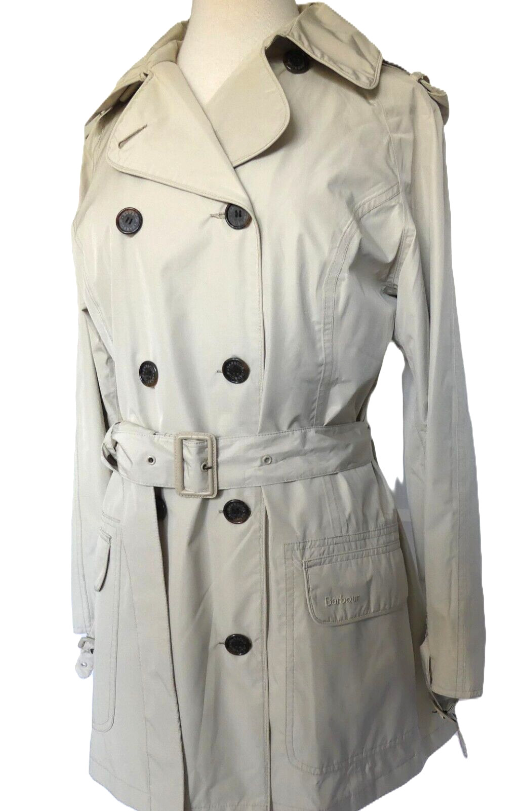 Barbour Rain Trench Coat Waterproof Featherweight Valerie Short US Size 8 Lt Tan