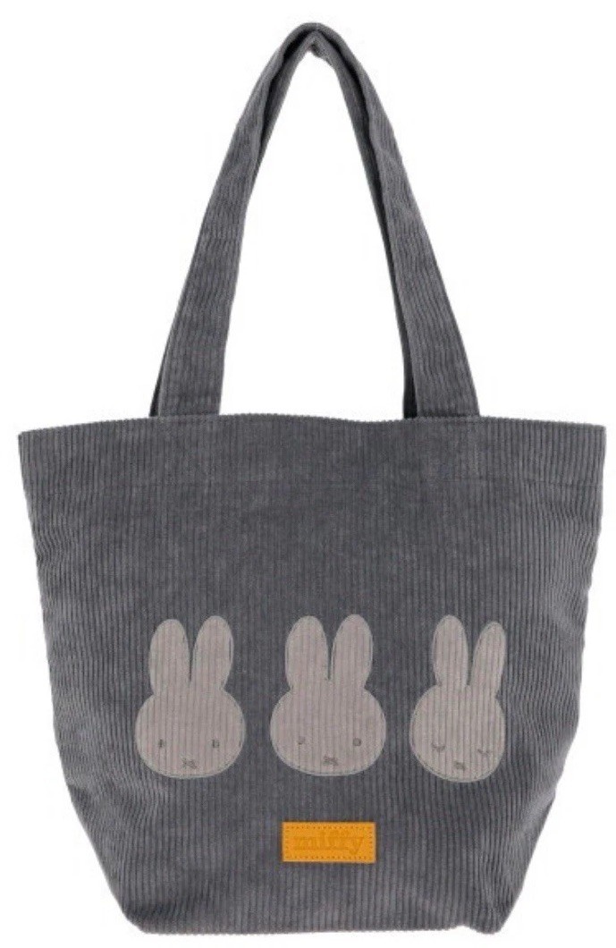 Miffy Corduroy Grey Embroidery Tote Bag Approx. H 10.2 × W 12.6 × D 5.9 inches