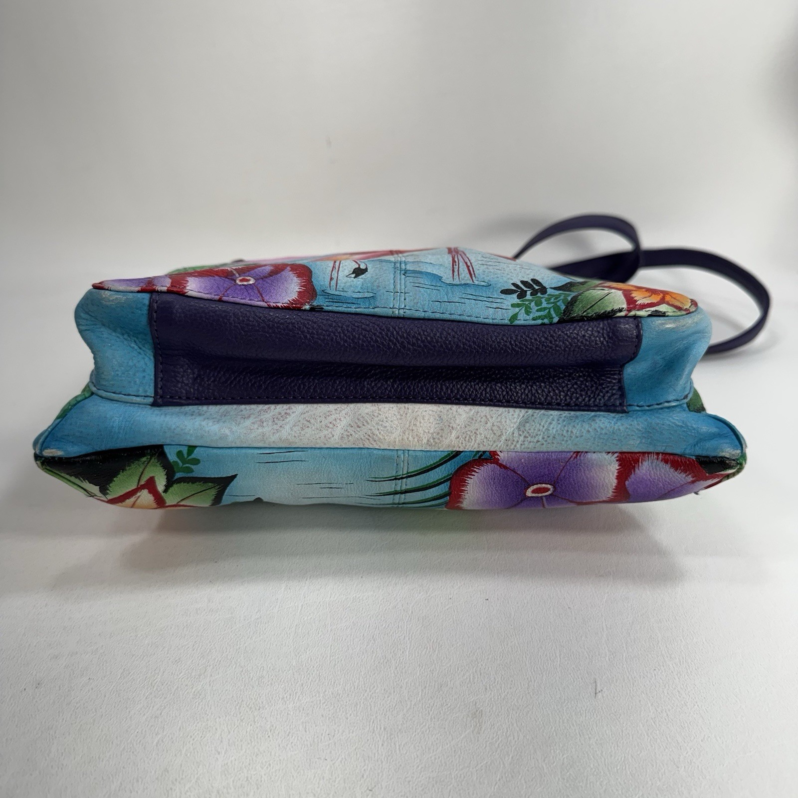Anuschka Hand-Painted Leather Medium Crossbody Tropical Flamingos – See Details