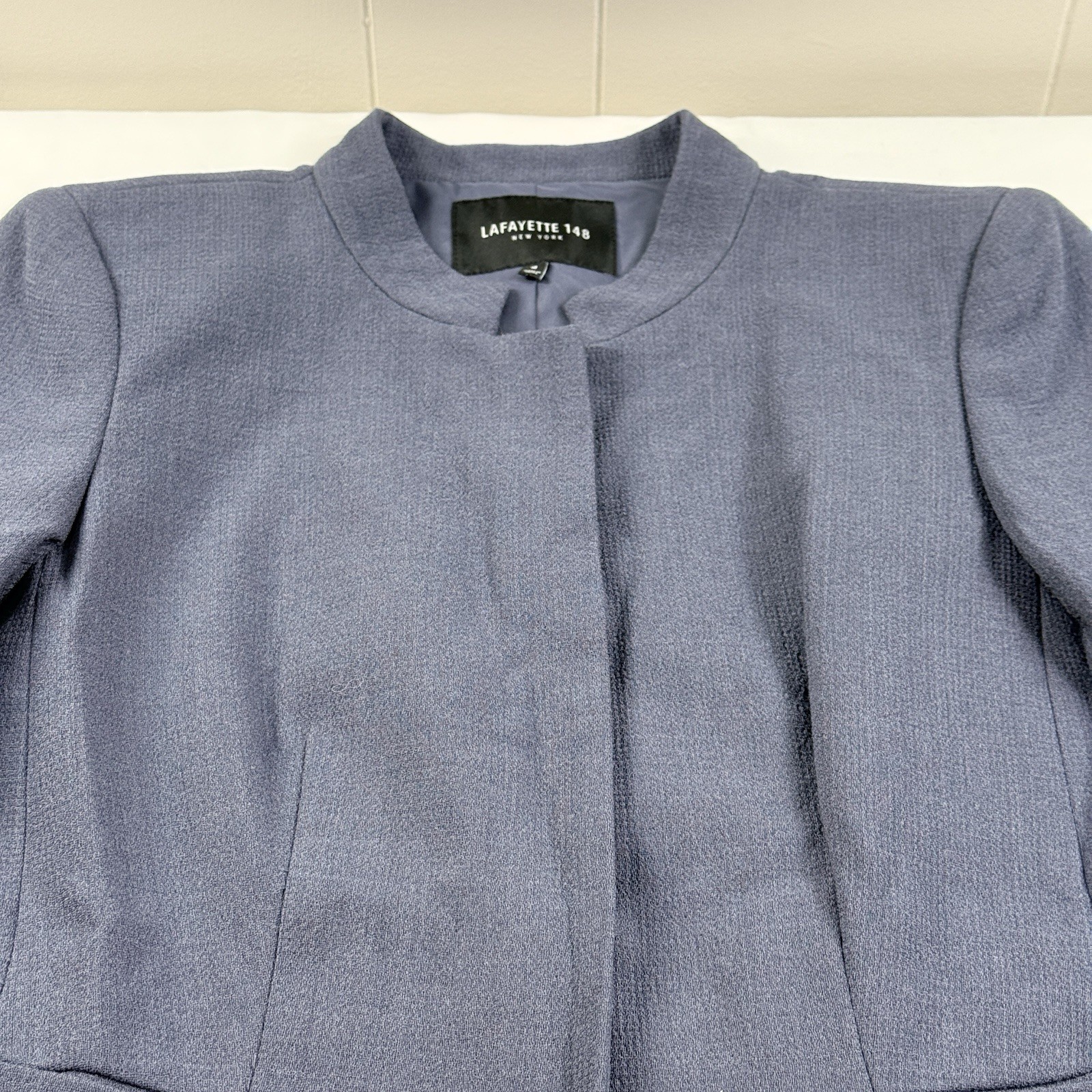 Lafayette 148 Wool Peplum Zip Blazer Jacket Blue Minimalist Luxury Women 4