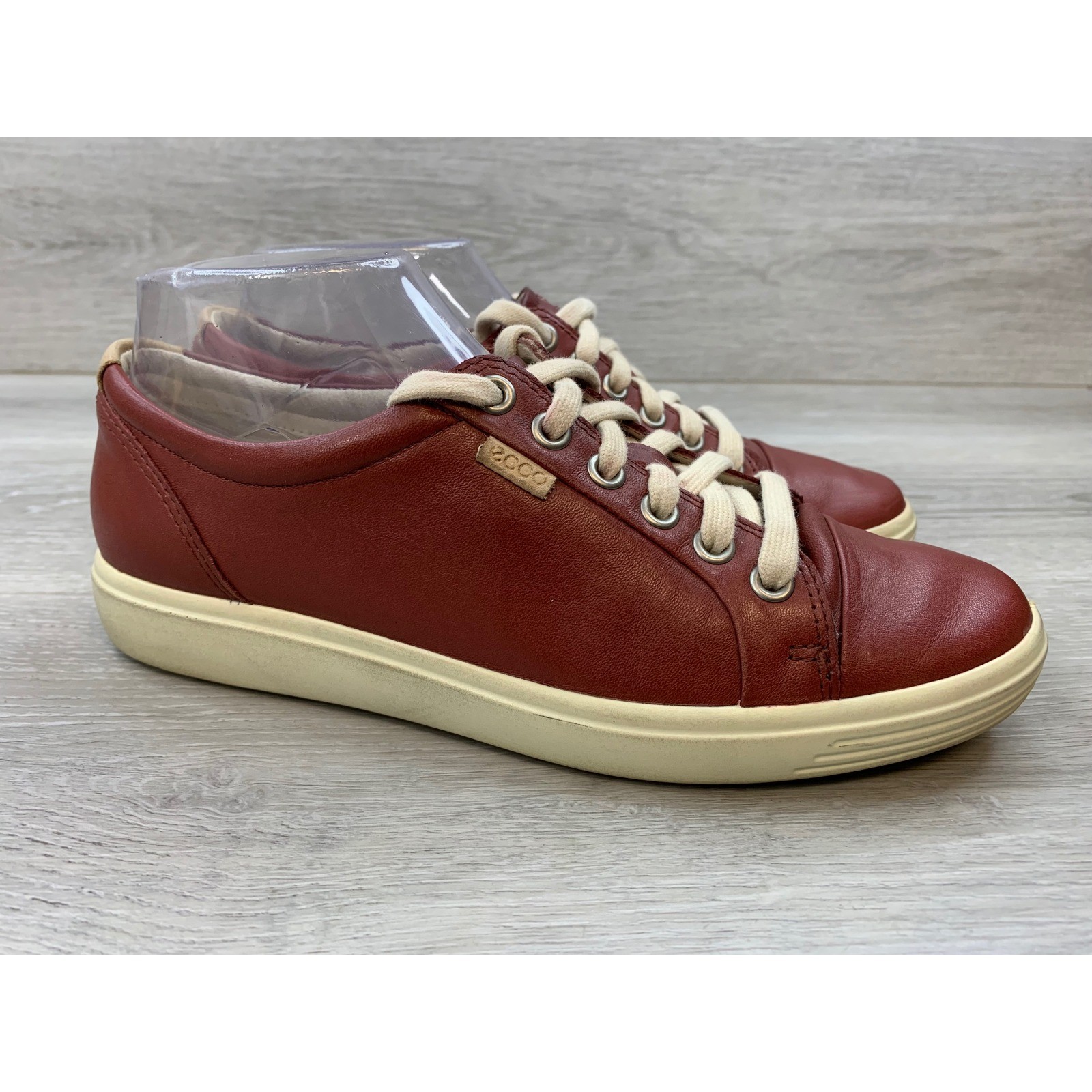 ECCO Soft 7 Women’s Mahogany Red Leather Sneakers 7 EW Casual Comfort Shoes