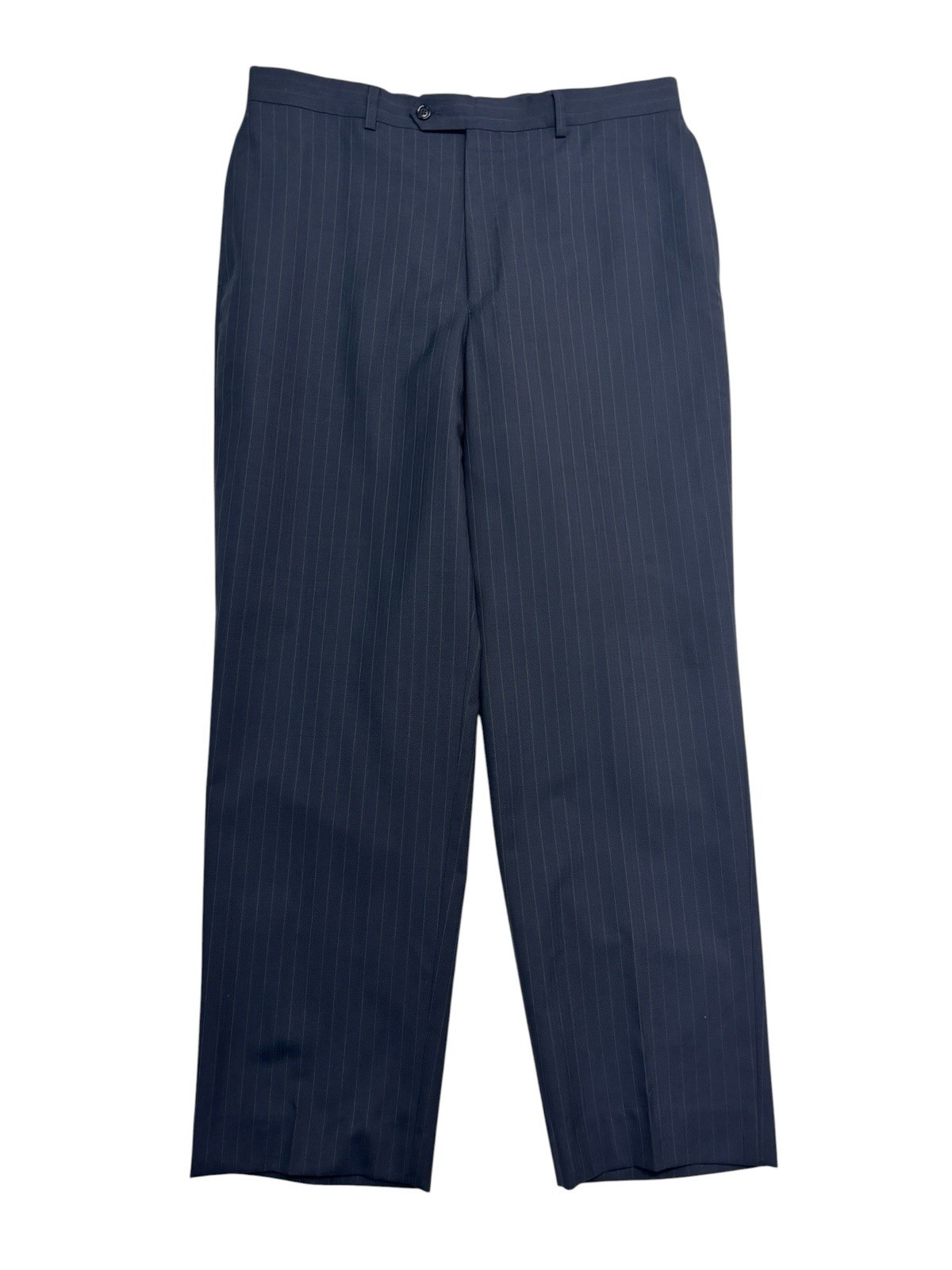Jos A Bank 42R 36×31 Navy Blue Stripe 2pc Pant Suit Flat Front Wool Classic