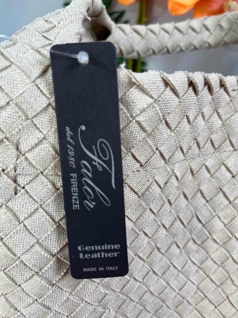 NWT FALORNI ITALIA LE BORSE Naturale/ Nero Hand Woven Canvas Tote Bag F3034