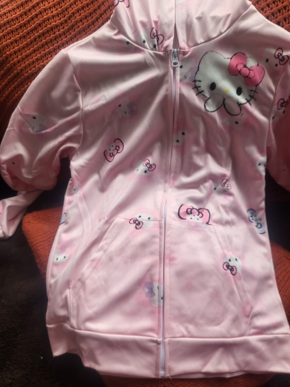Pink Hello Kitty Zip Up Hoodie Size S Womens Sanrio Gyaru Kawaii Harajuku Y2k