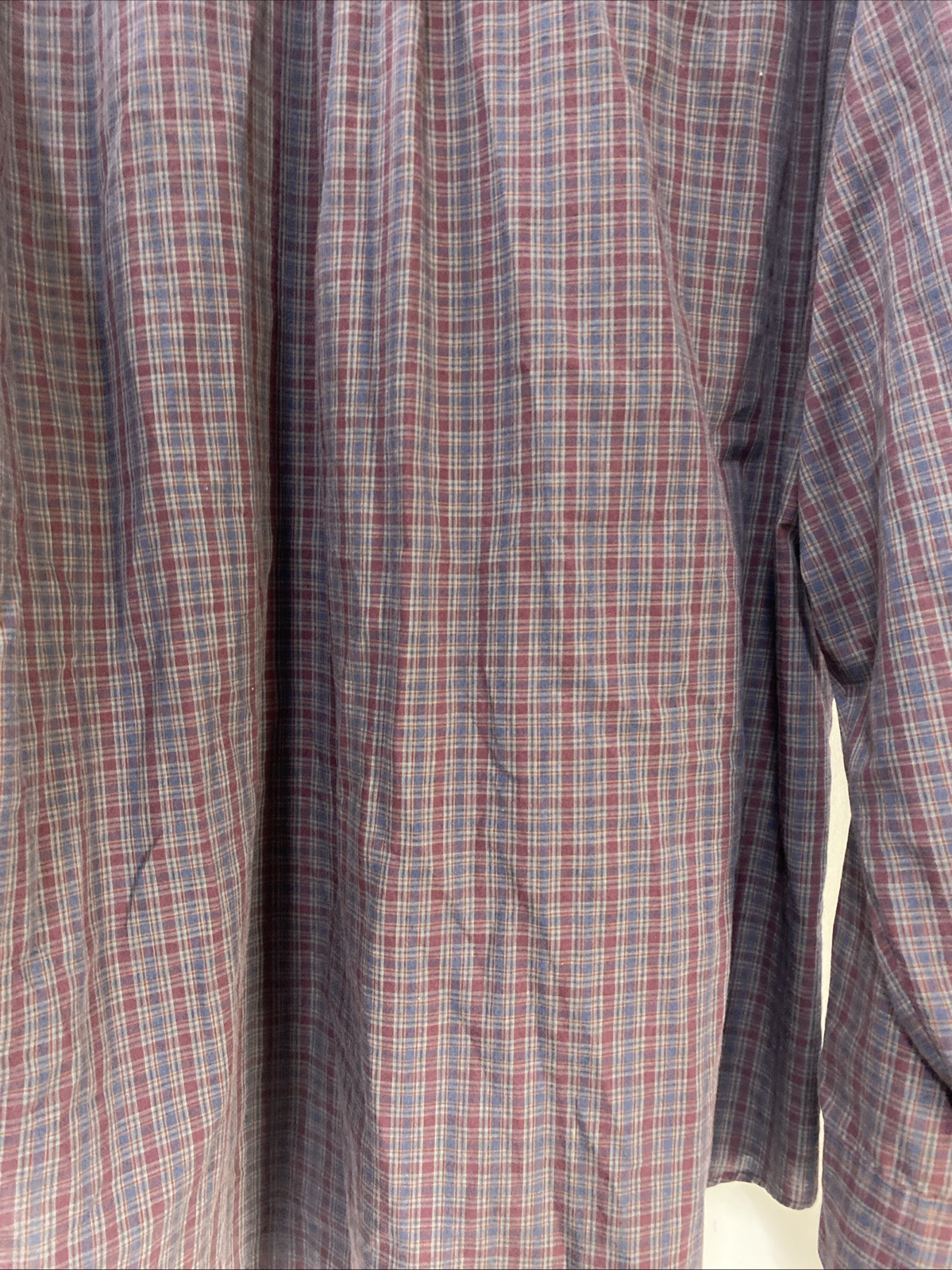 Men’s Deansgate Dress Shirt-Red/Blue Plaid Long Sleeve, Pocket Size XL