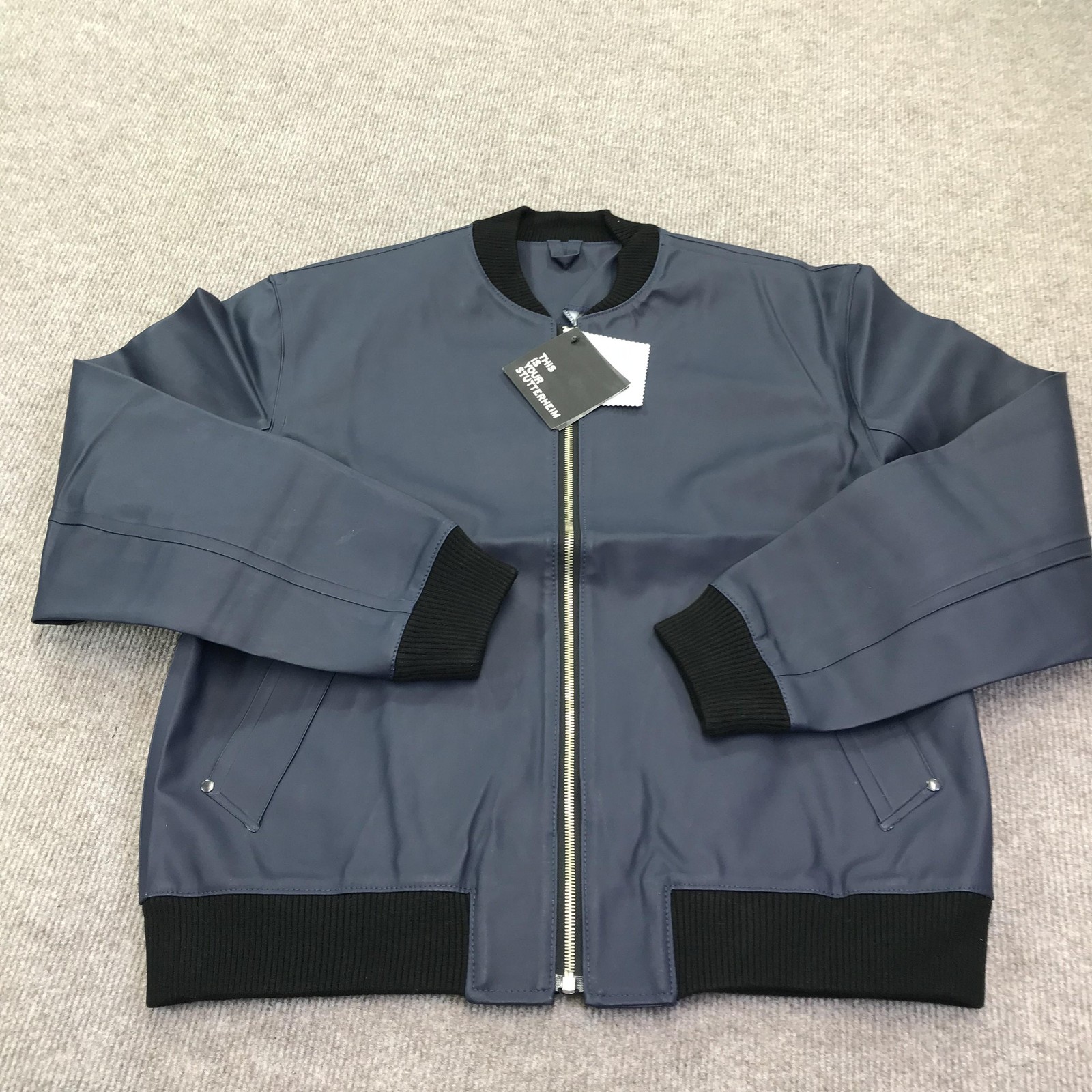 Stutterheim Jacket Mens Medium Navy Blue Bomber Raincoat Waterproof Coat