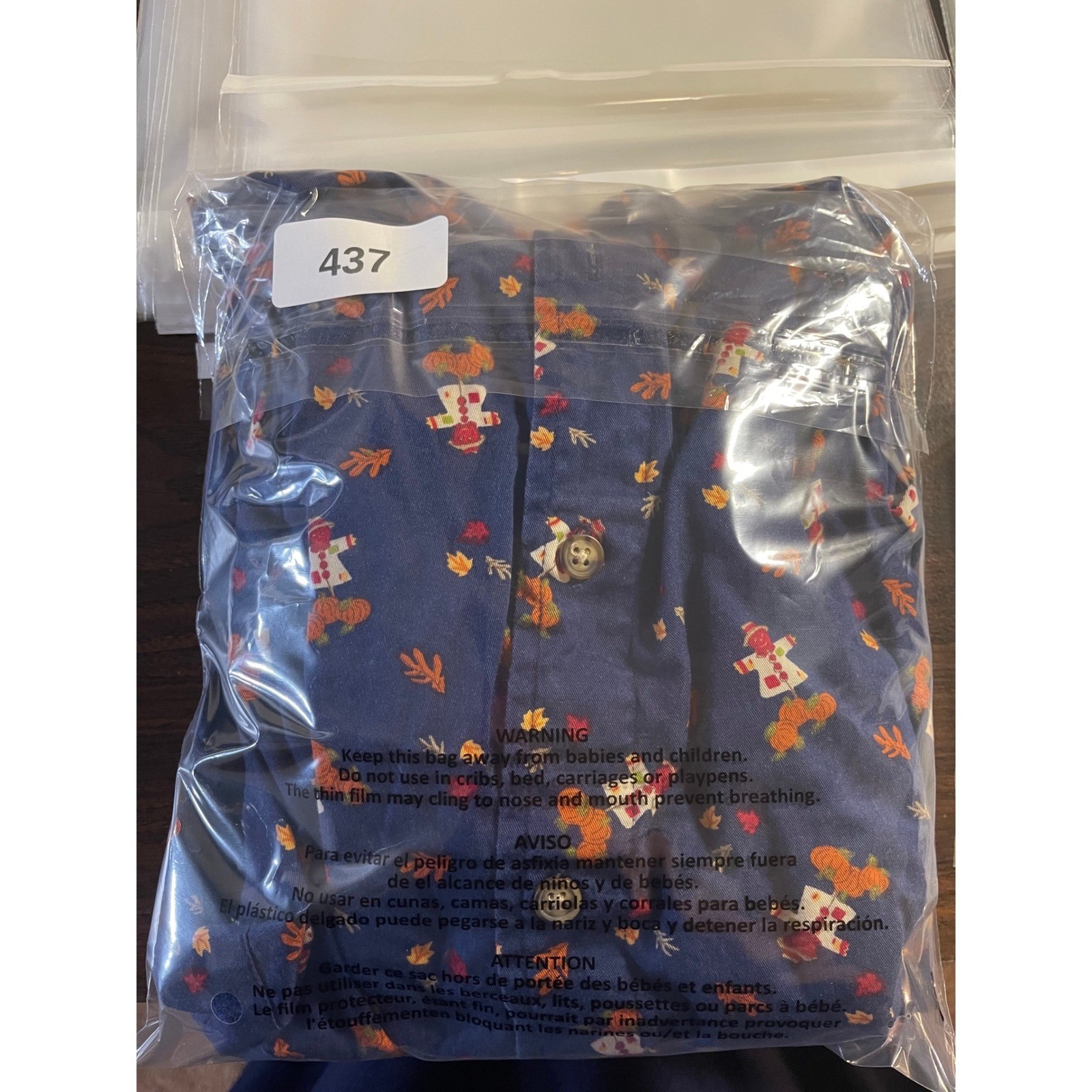 Karen Scott Womens Navy Blue Fall Scarecrow Pumpkin Cotton Button Down Shirt L