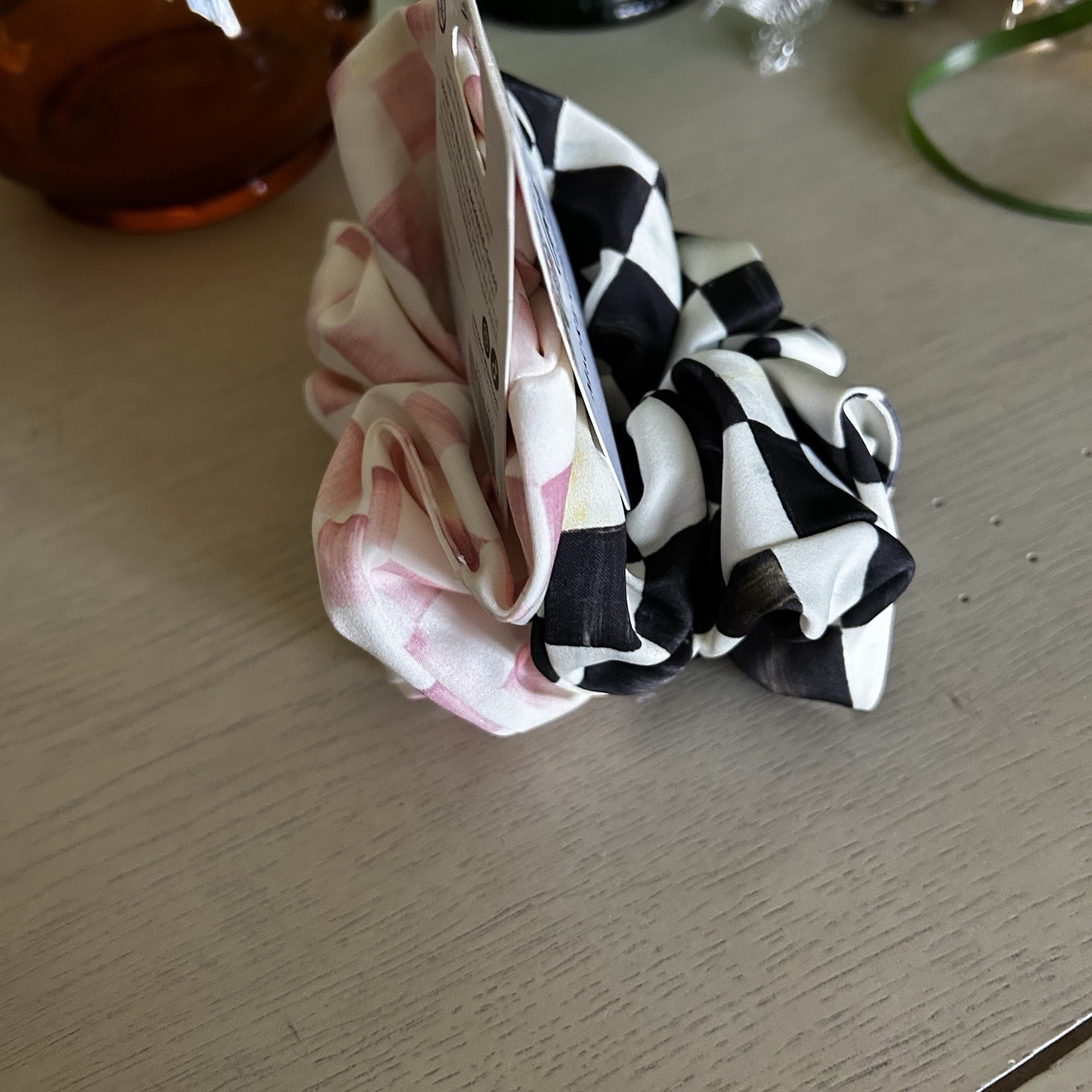 Goody X Mackenzie Childs 2pc Scrunchie Set Pink Black Check Limited Supply