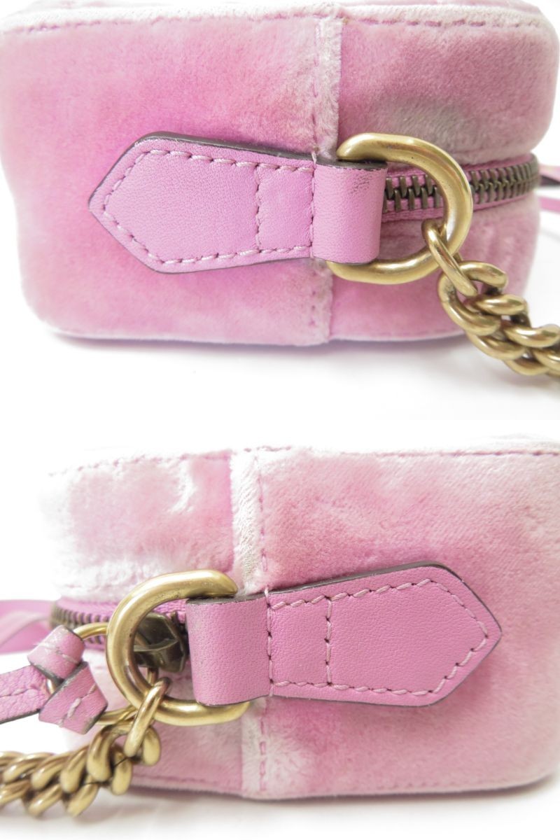 Authentic Gucci GG Marmont V Stitch Velvet Chain Shoulder Bag I#51036