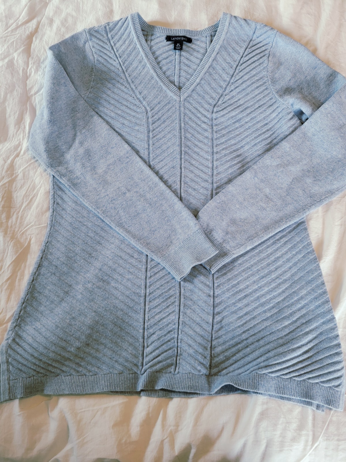 Lands’ End Marbled Baby Blue 100% Baumwolle Womens Size M V-Neck Sweater