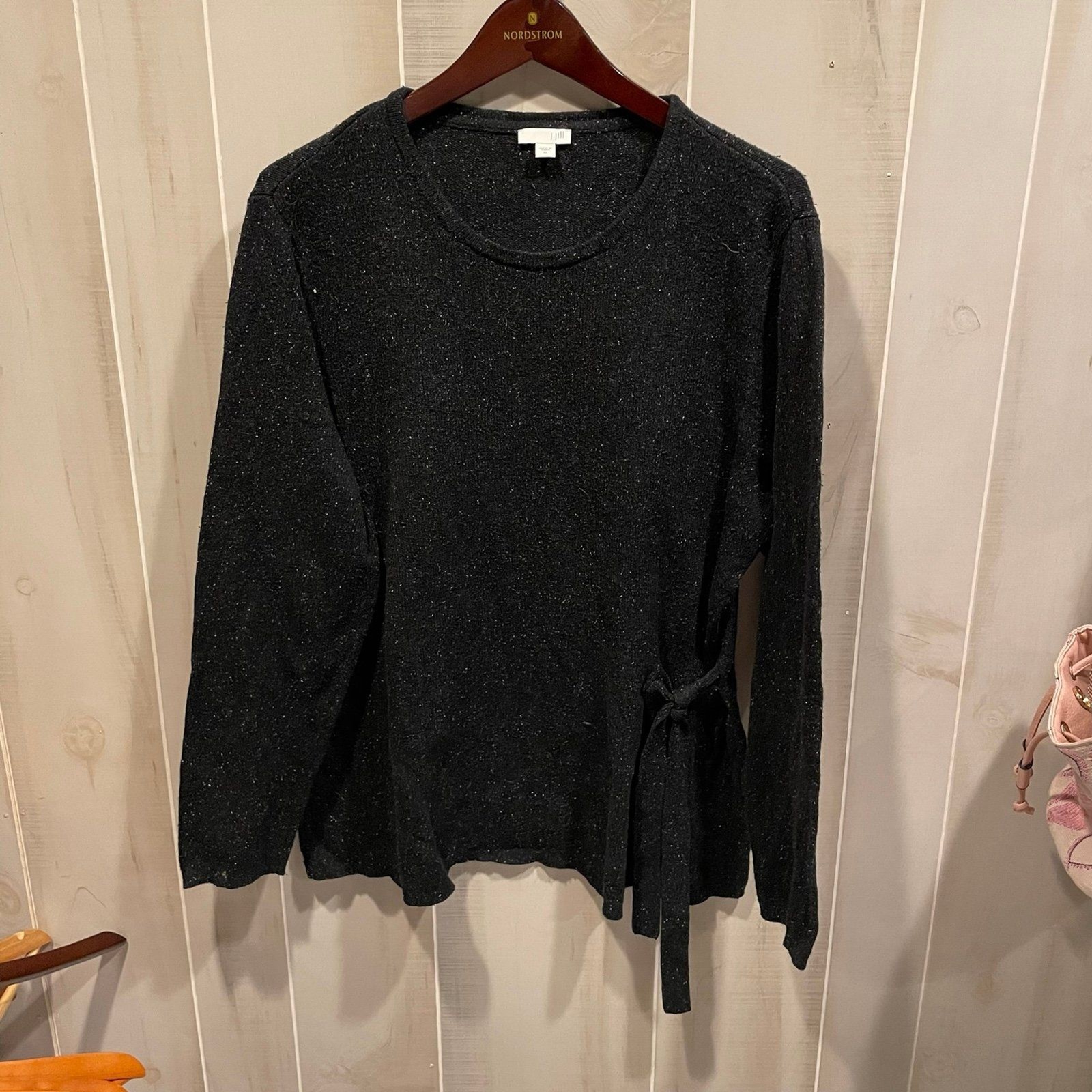 Cute J. Jill black marled silk blend tie bow front sweater classic coastal