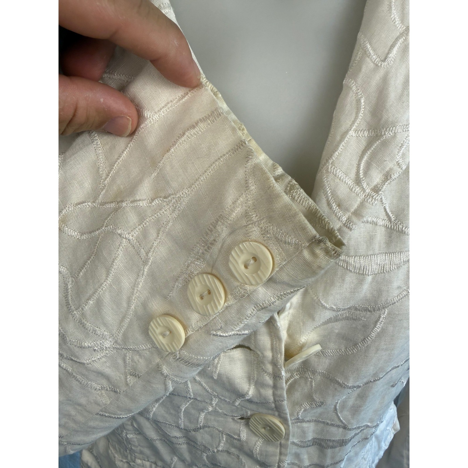 Sara Isabella Embroidered Women’s Medium White 100% Linen Blazer Preppy Coastal