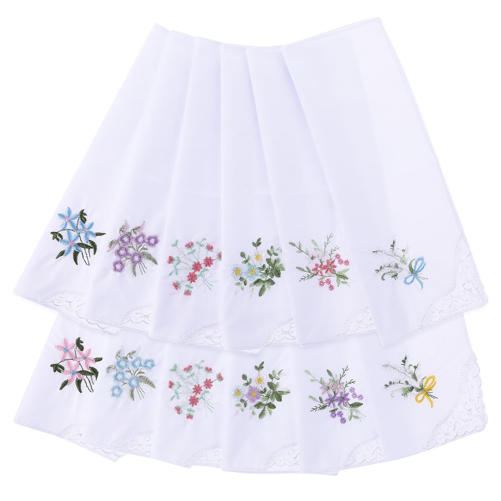 Vintage Floral Lace Handkerchiefs – 12pcs Soft Cotton Women’s Embroidery Han