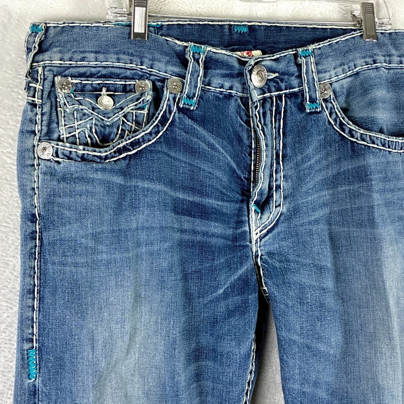 VTG True Religion Jean Men 36 Ricky Super T Faded Whiskered Thick Stitch Y2K USA