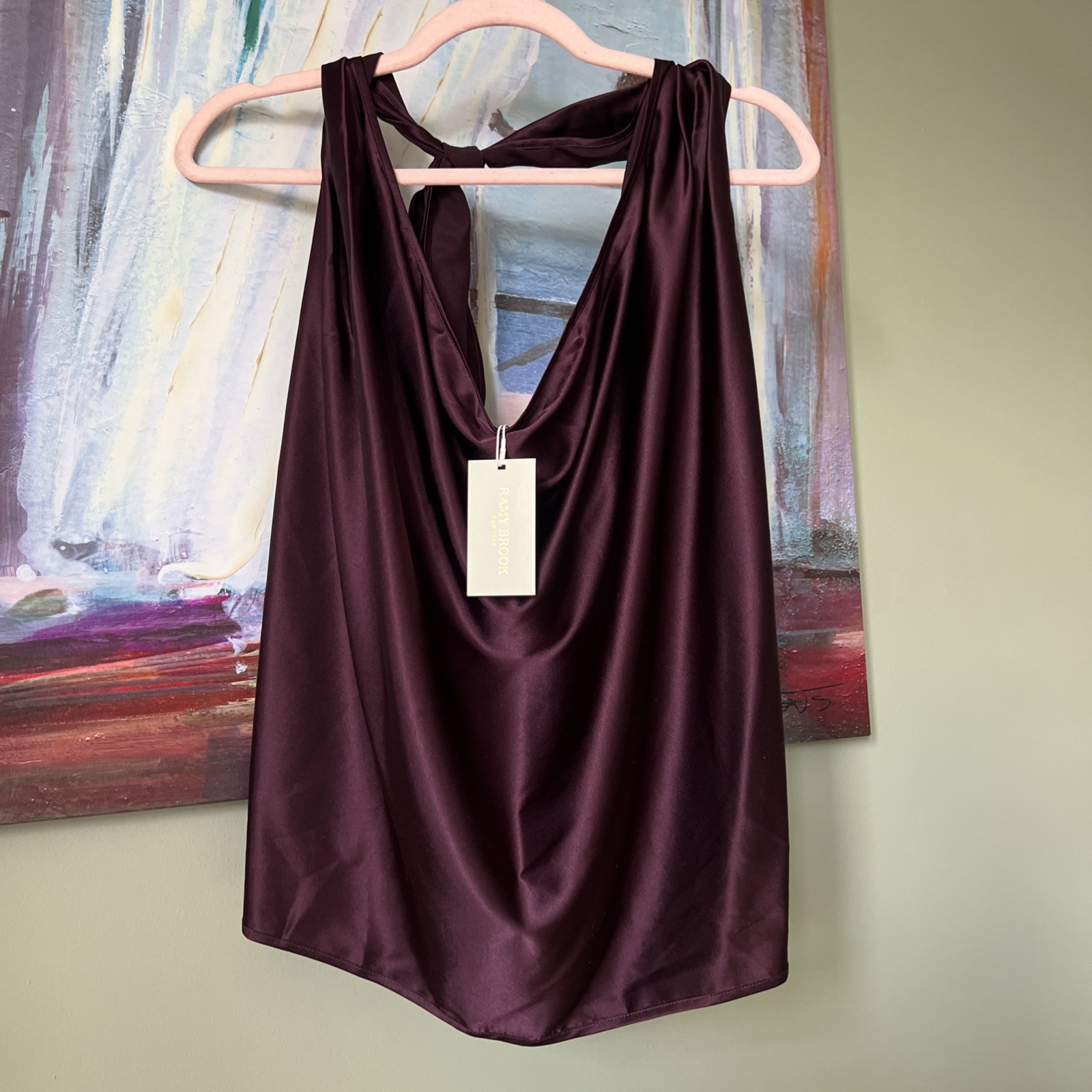 Ramy Brook S Harriet Halter Silk Raisin Charmeuse Slvless Top Blouse Shirt NWT