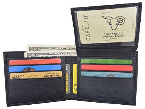 Cavelio Mens Black Premium Leather Slim Flap Up Card Id Holder Bifold Wallet