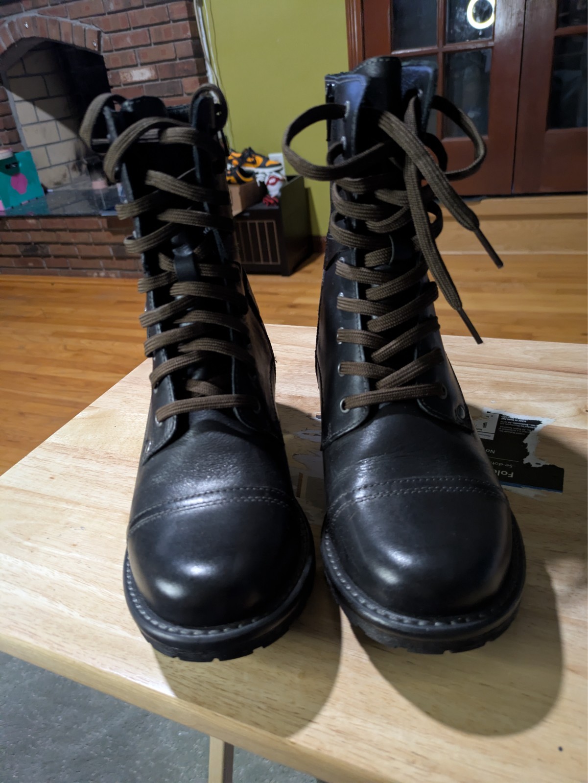 Taos Crave Black Leather Combat Boots Womens Size 7-7.5 EUR 38 Zip Lace Up