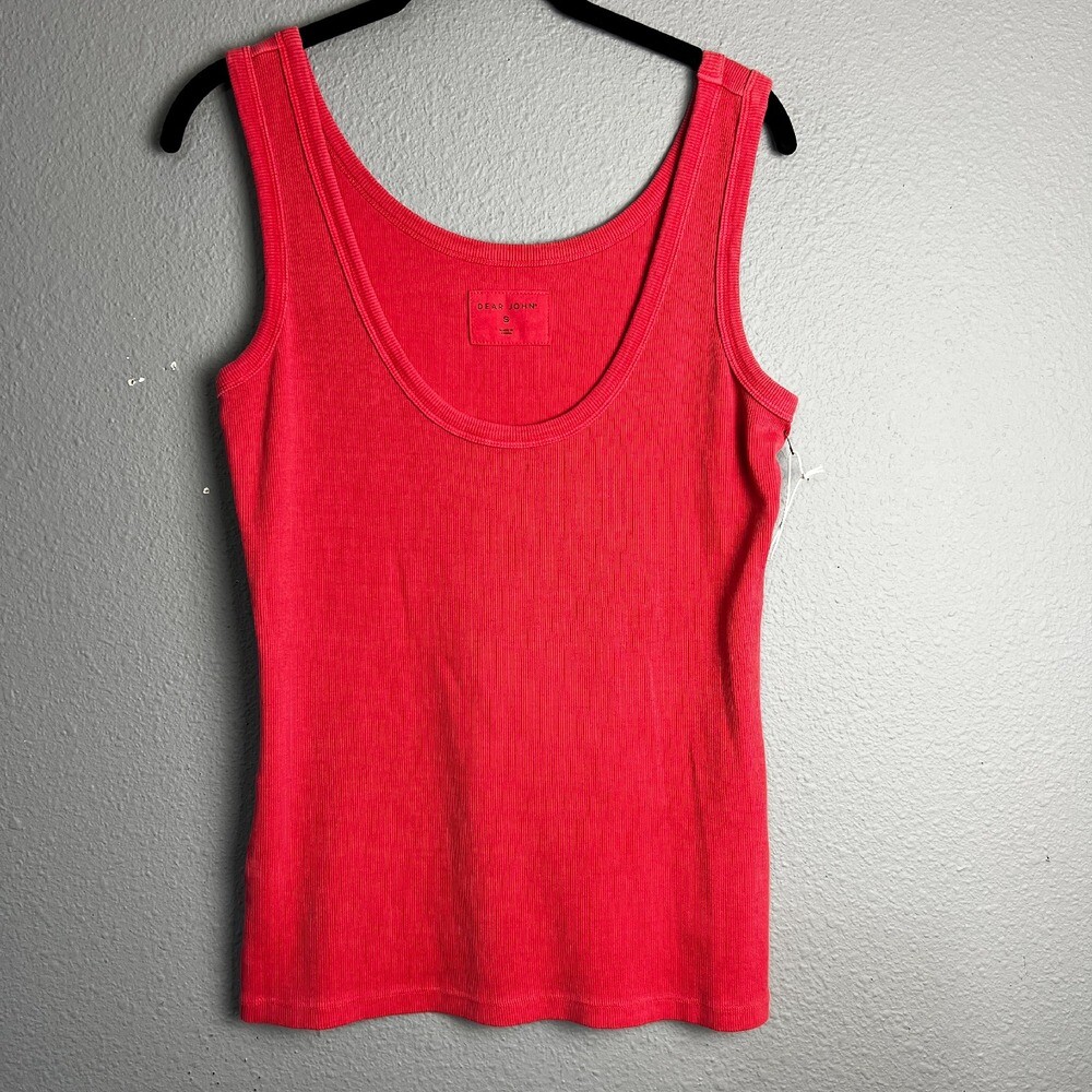 Dear John Paula Scoop Neck Ribbed Tank Top Classic Sleeveless Basic Red Size XS
