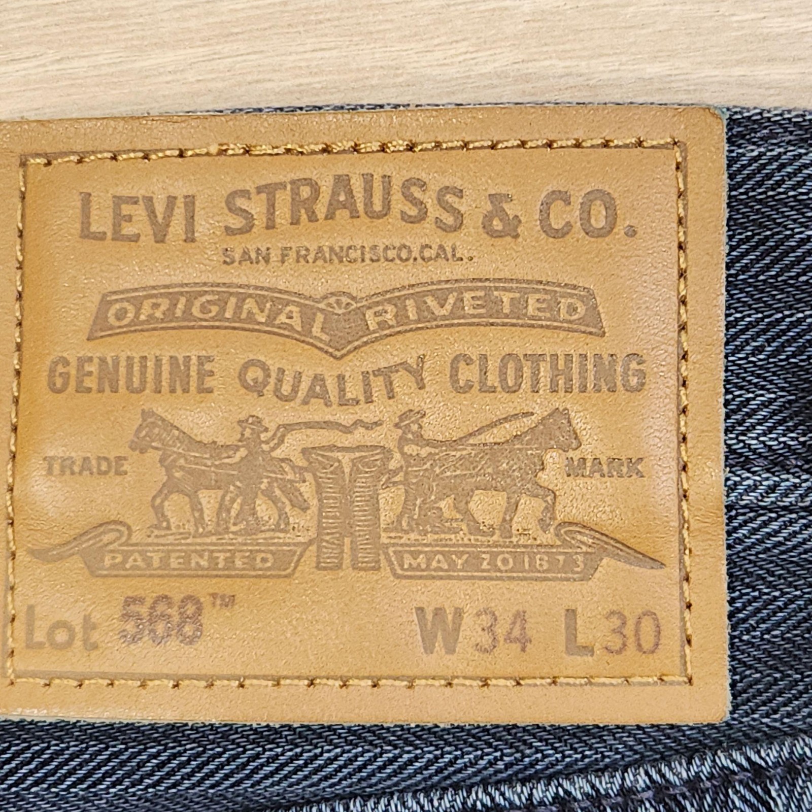 Levis Premium 568 Jeans Mens 34×30 Black Gray Herringbone Loose Straight Denim