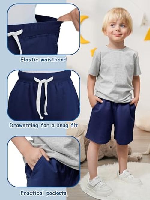 4 Pack Toddler Boy Shorts Boys Cotton 5T Black, Navy, Burgundy, Dark Gray