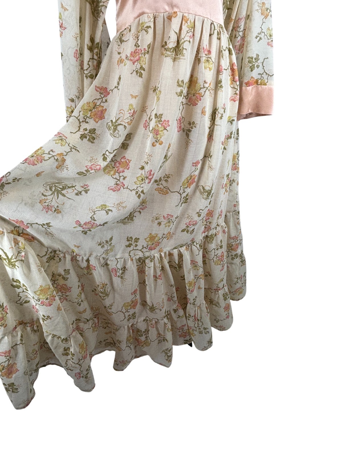 70s Rare Gunne Sax By Jessica Maxi Floral Butterfly Print Angel Kimono Sleeve
