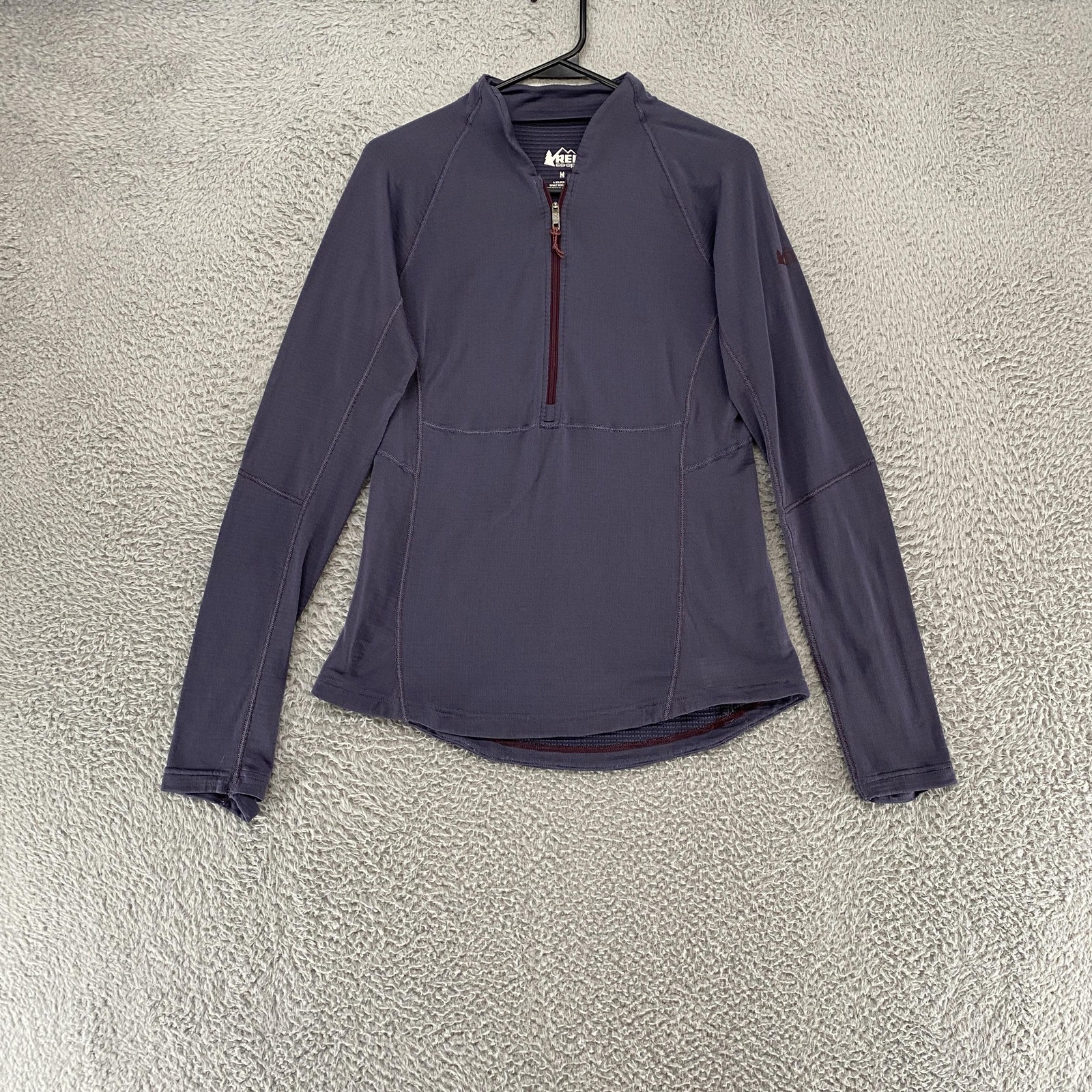 REI Pullover Base Layer Top Womens Medium Purple Quarter Zip Thermal Waffle