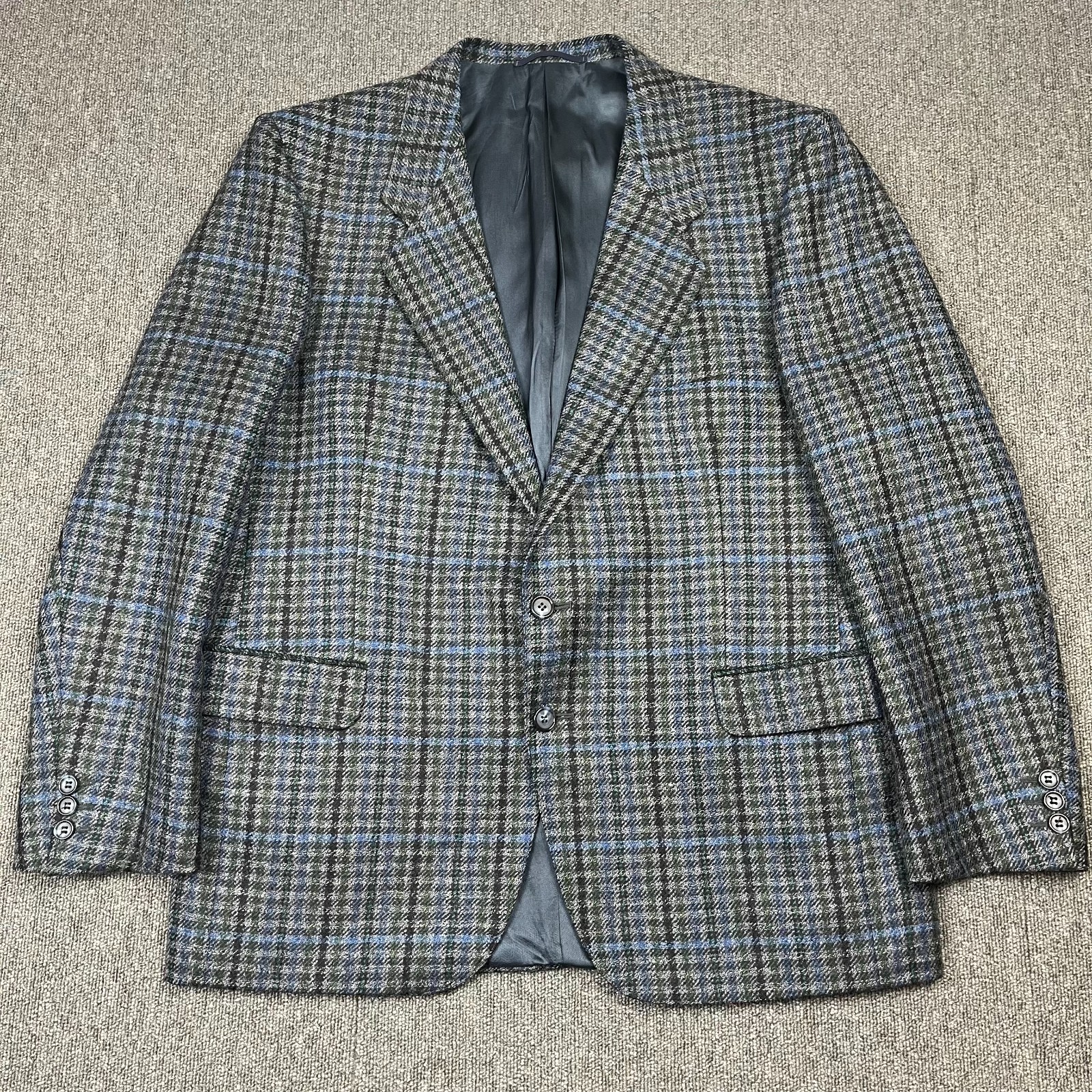 Jaeger Blazer Mens 44 Short Grey Blue Check Wool Tweed Tailored Jacket Country