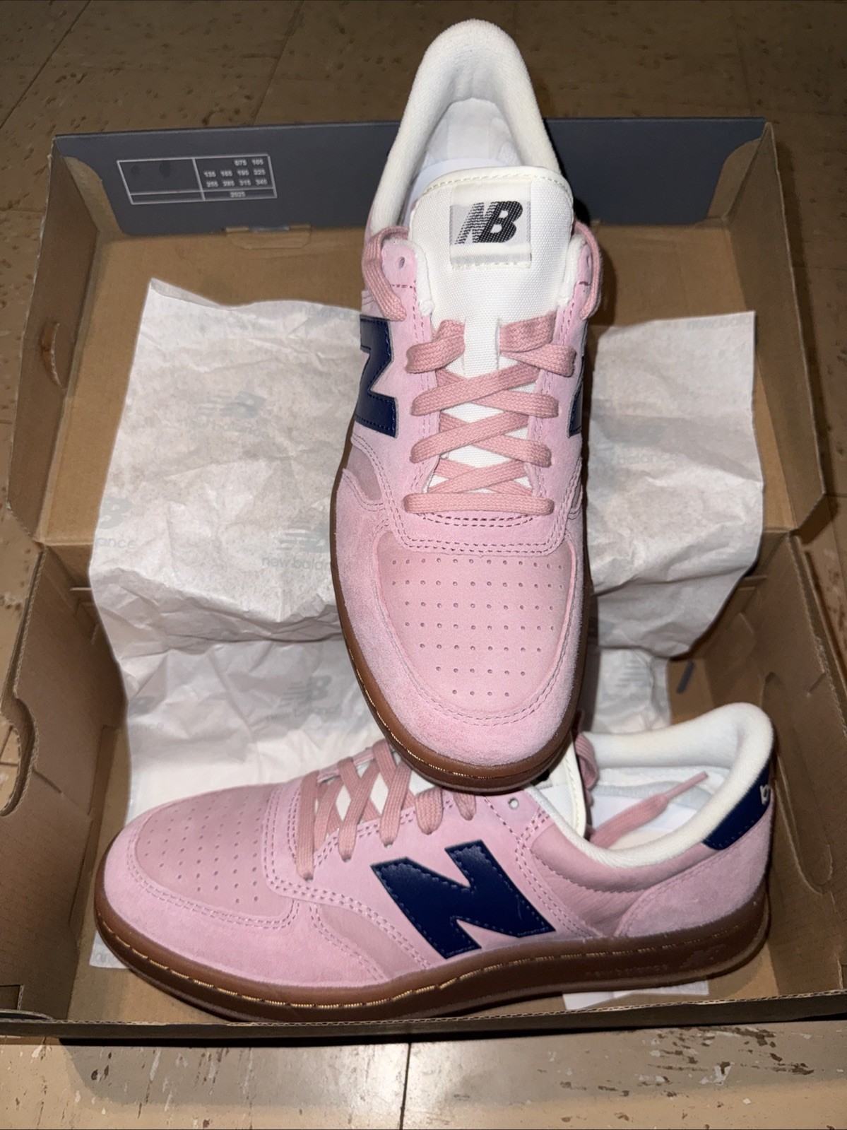 New Balance T500 Pink Navy White Suede Lace Up LowTop Size 8M / 9.5W