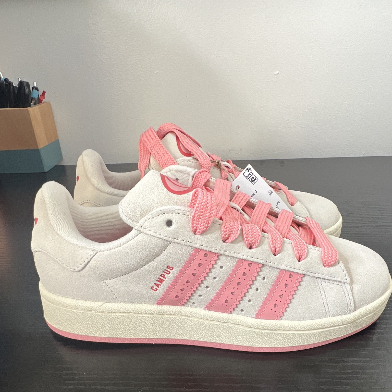 adidas Campus 00s J Unisex Kids Sneaker White/Pink Suede US 6 EU 38 2/3