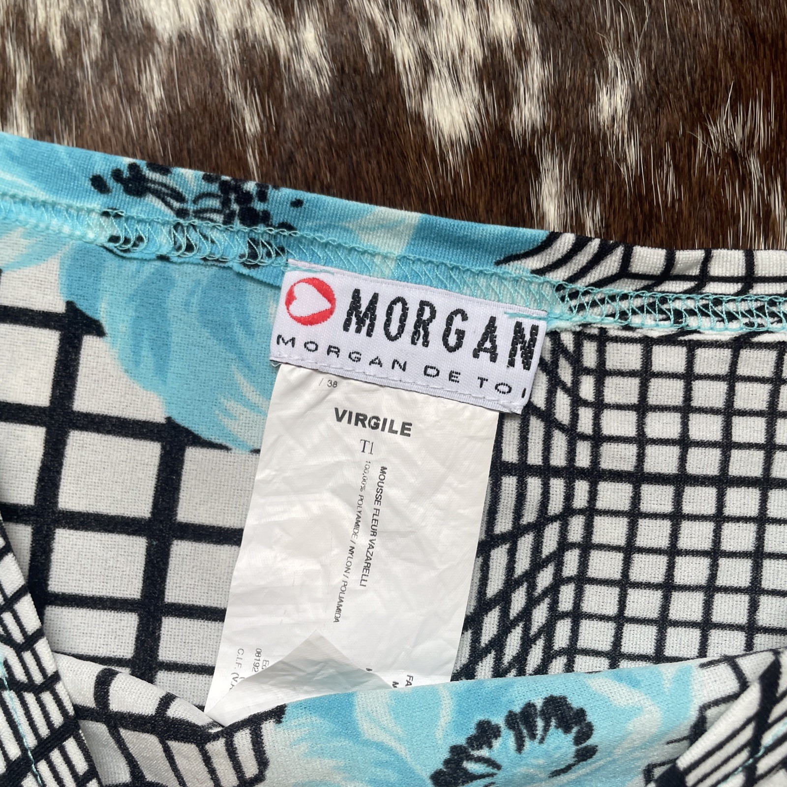 Morgan De Toi Mesh Top Y2K Sheer sleeveless Abstract flower Print Size T1 8/10