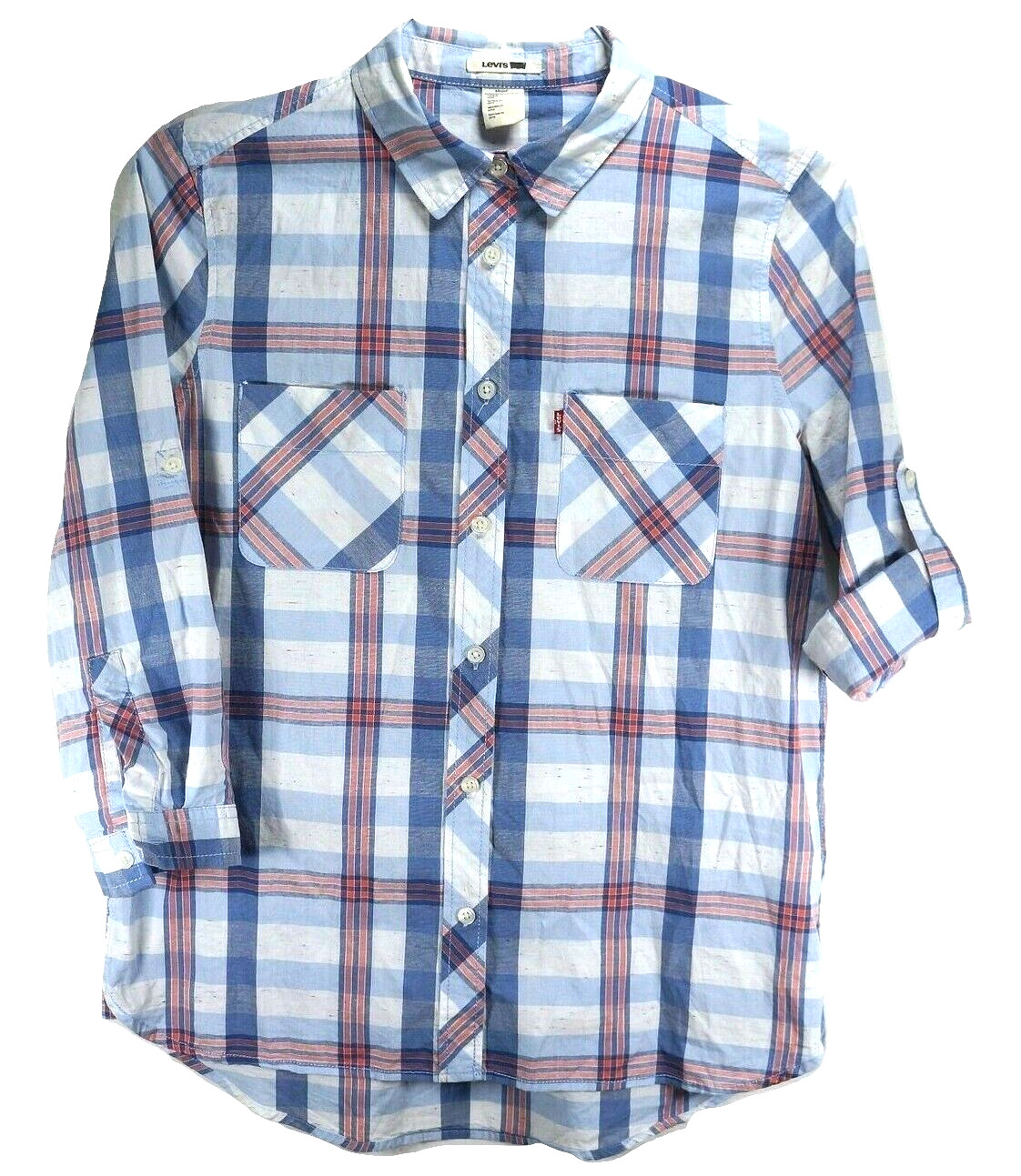 New Levis Women’s Blue Small Button Front Roll Tab Sleeve Western Shirt NWT