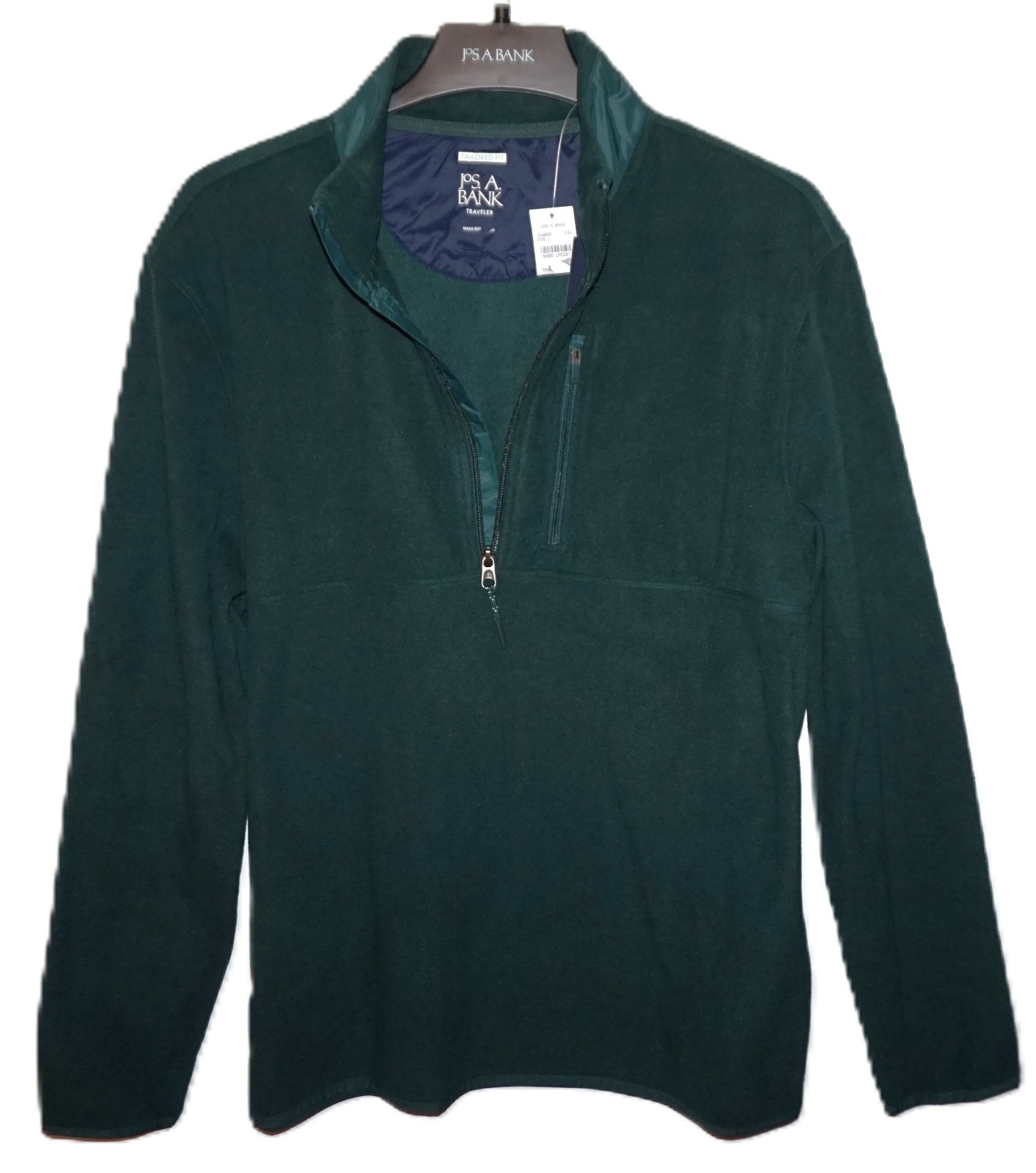 Jos A Bank 1/2 Zip Lightweight Fleece Pullover Large Tailored Fit Green NWT