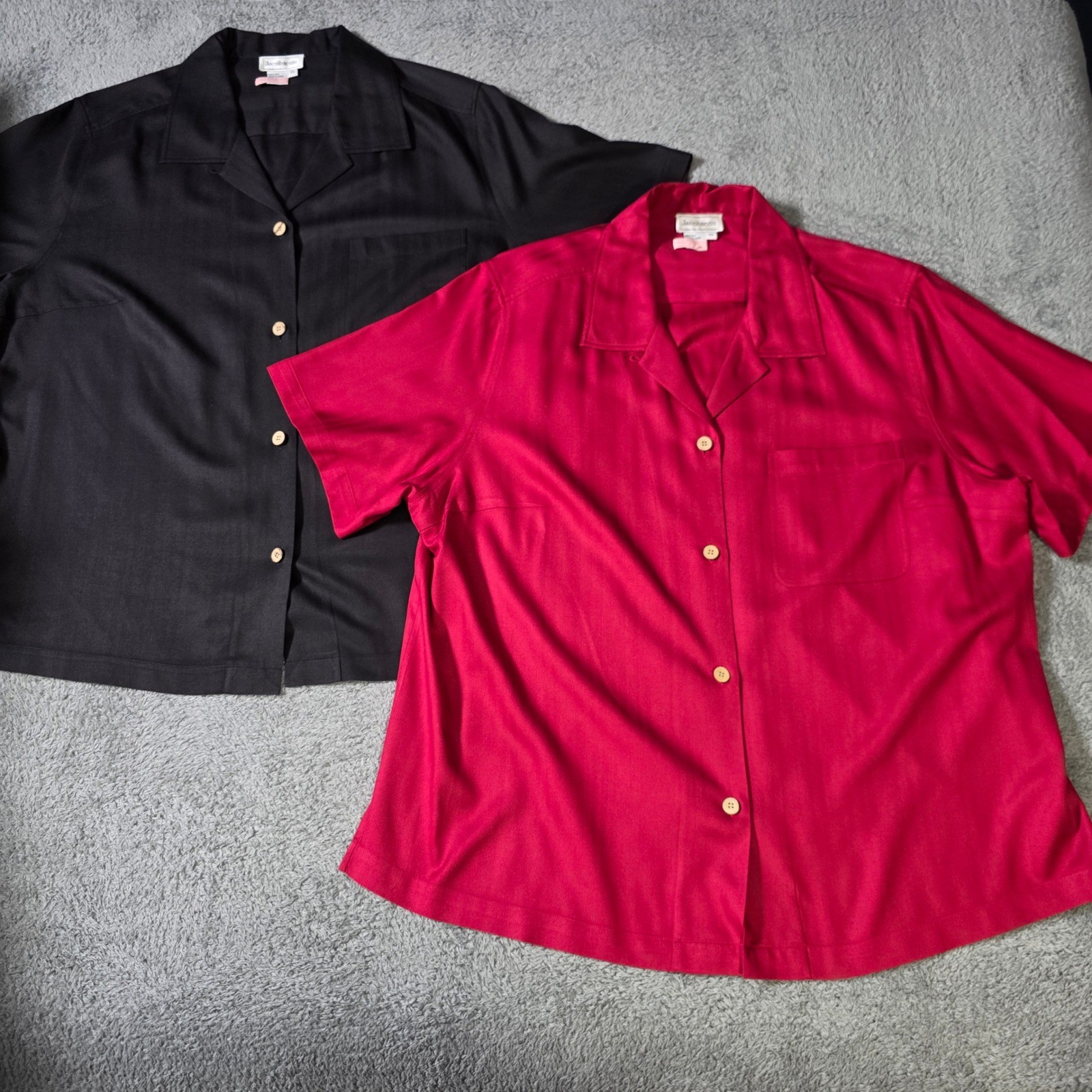 Jacobson’s Womens 2X Shirt Bundle Red Black 100% Silk Short Sleeve Camp Collar
