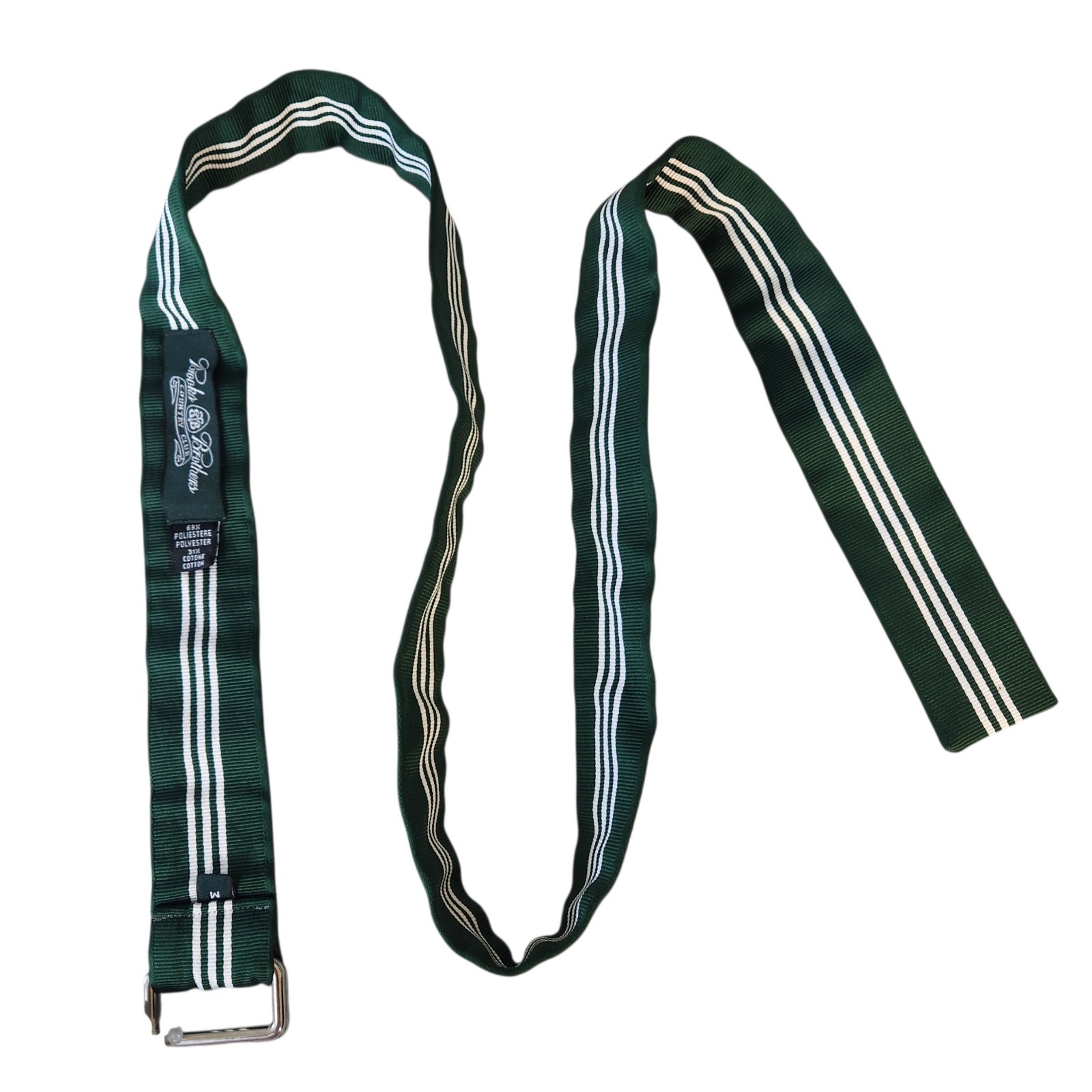Brooks Brothers Striped Ribbon D-Ring Belt Size M 46”x 1.5″ Green White Golf NEW