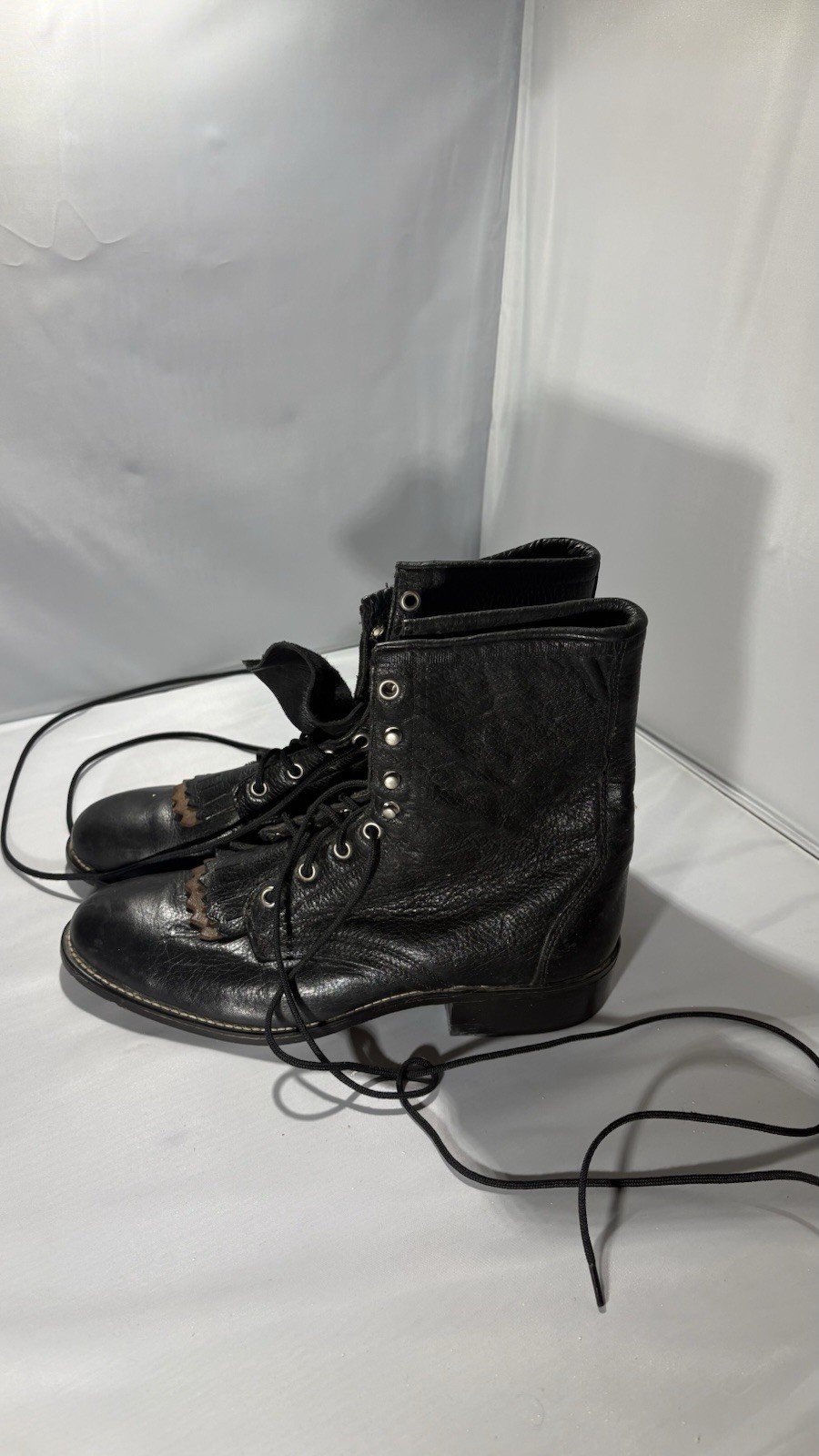 Laredo Women’s Black Leather Combat Lace-Up Boots Pre-Owned 9M