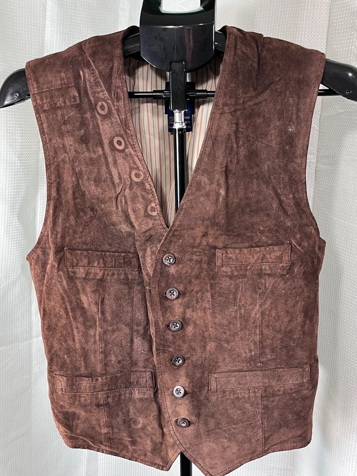 Vintage Gap Brown Suede Leather Vest Mens Small Western Waistcoat 4 Pocket S