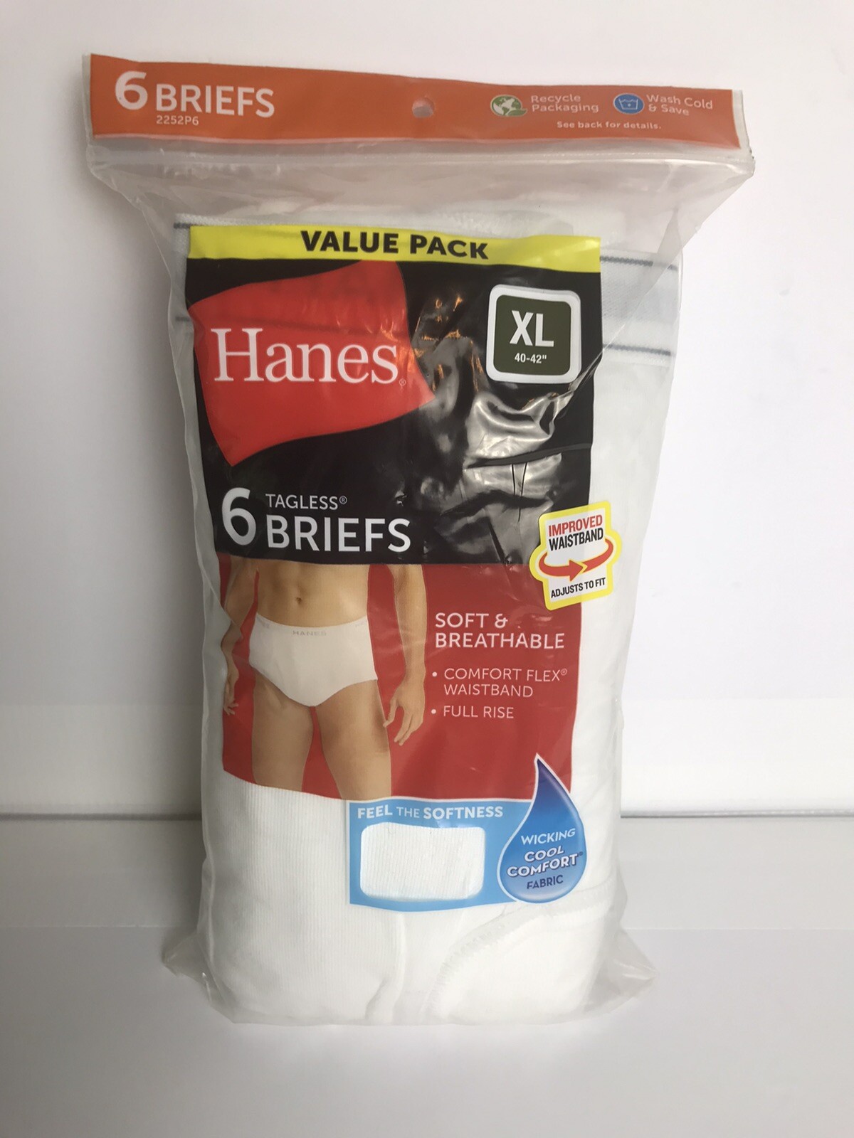 Hanes Briefs 6-Pack Men’s Tagless Underwear White Comfort Soft Waistband Wicking