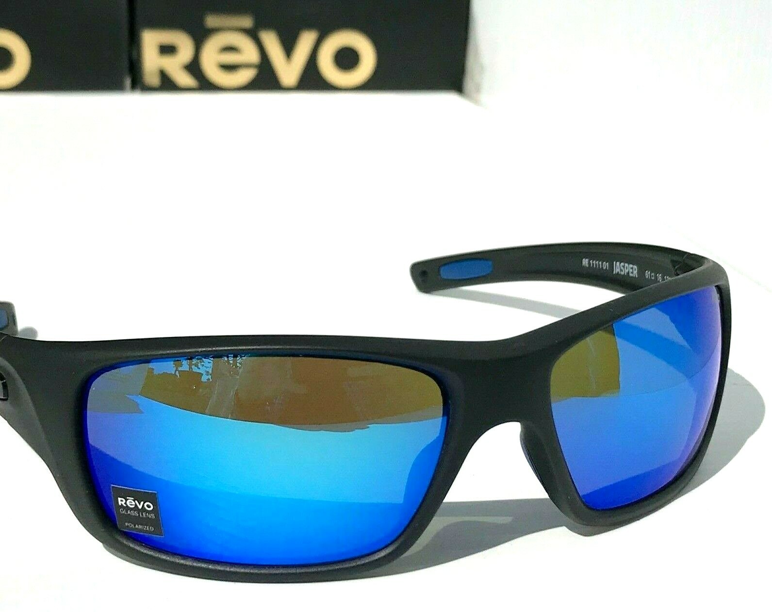 NEW Revo JASPER Black Matte POLARIZED Blue Crystal Glass Sunglasses 1111 01 H2O