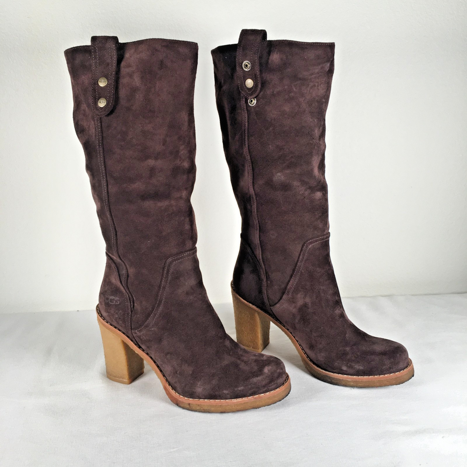 UGG Australia Chocolate Suede Leather Knee High Heel Boot Pull-On Women’s 8