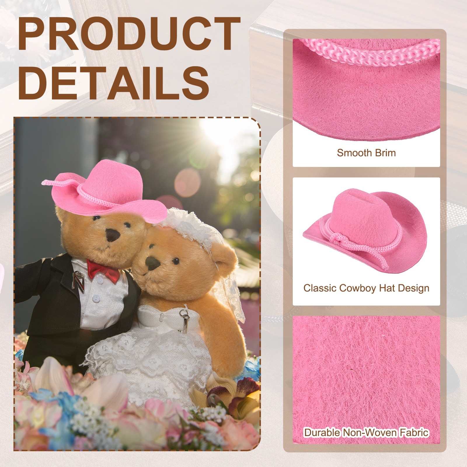 Pink Mini Cowboy Hats for Crafts Dolls Wedding, 8.5cm x 7.1cm x 4cm