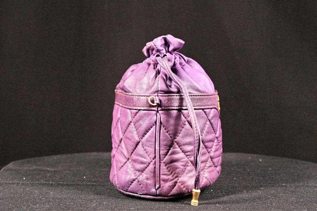 CHANEL Lambskin Matelass Turn Lock Drawstring Chain Backpack Purple Auth