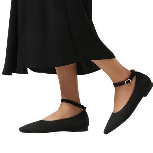 Burudani Black Knit Mary Jane Flats Women’s Size 10 Comfort Slip-On Shoes Pointy