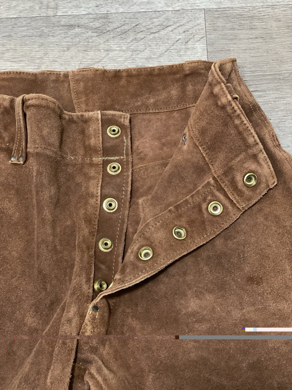 Vintage 1960s 1970s Brown Leather Pants Snap Fly 26” Waist Western Suede Native