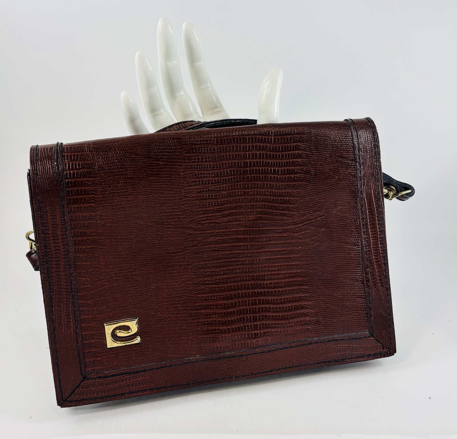 PIERRE CARDIN 70s Vintage Women Leather Purse Embossed Brown Shoulder Bag