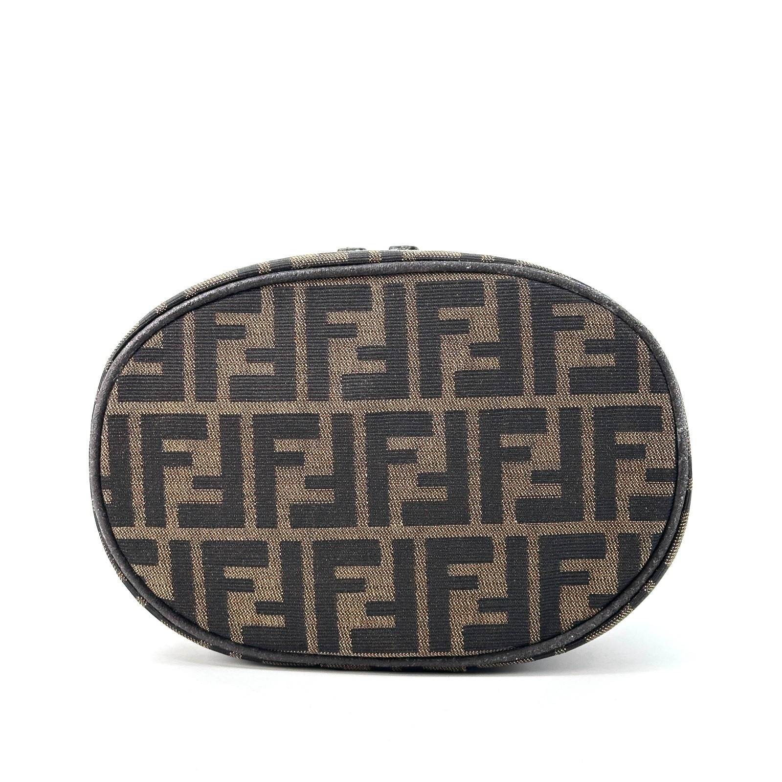 Fendi Zucca Pattern FF Vanity Bag Handbag Pouch Canvas Brown Authentic 0024
