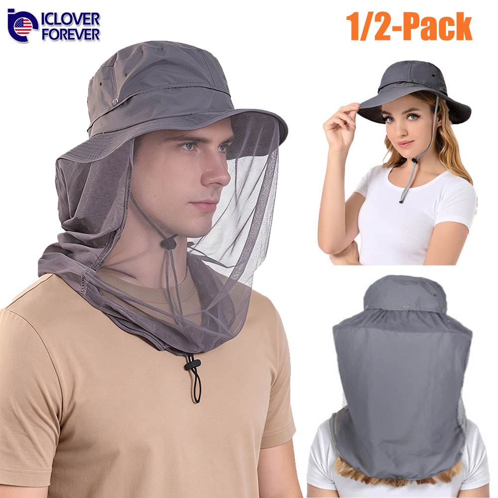 1/2x Mosquito Head Net Hat Bug Bee Insect Mesh Sun Cap for Fishing Hiking Safari