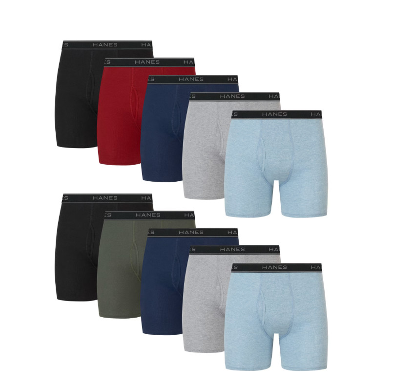 Hanes Men’s Super Value Pack Assorted Boxer Briefs, 10-Pack Soft and Breathable