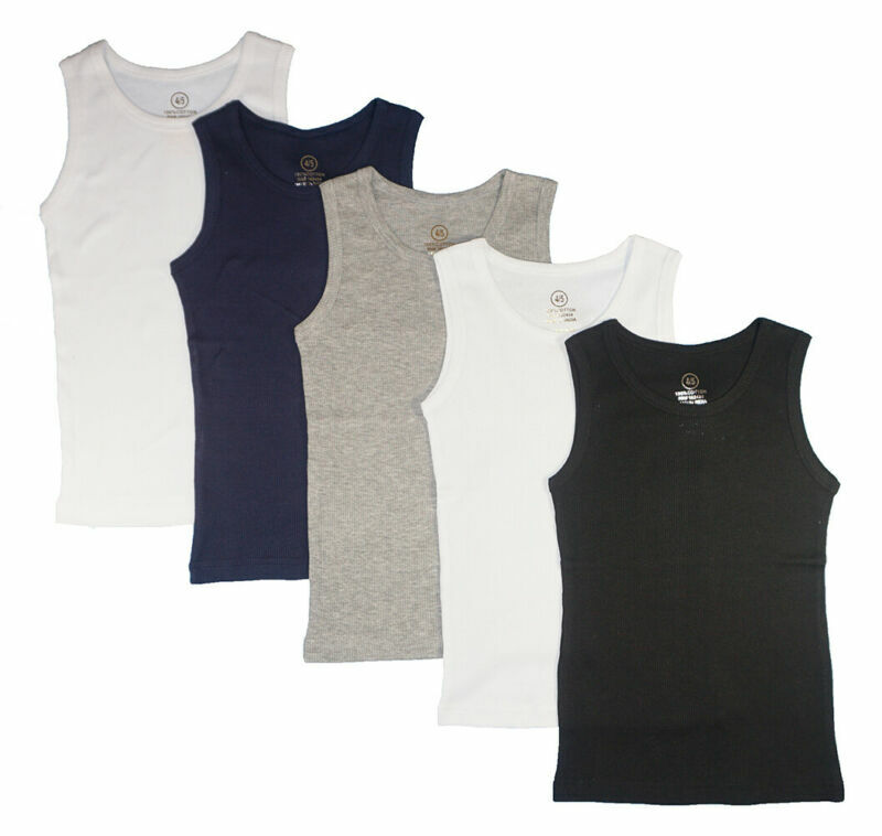 Pajama R Us Boys 5 Pack Ribbed Tank Tops Size 2T/3T 4T/5T 4/5 6/8 10/12 14/16 18
